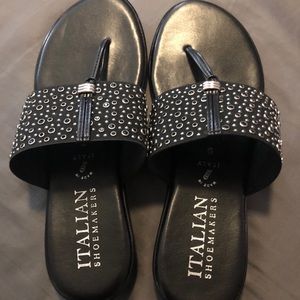 Black embellished slides